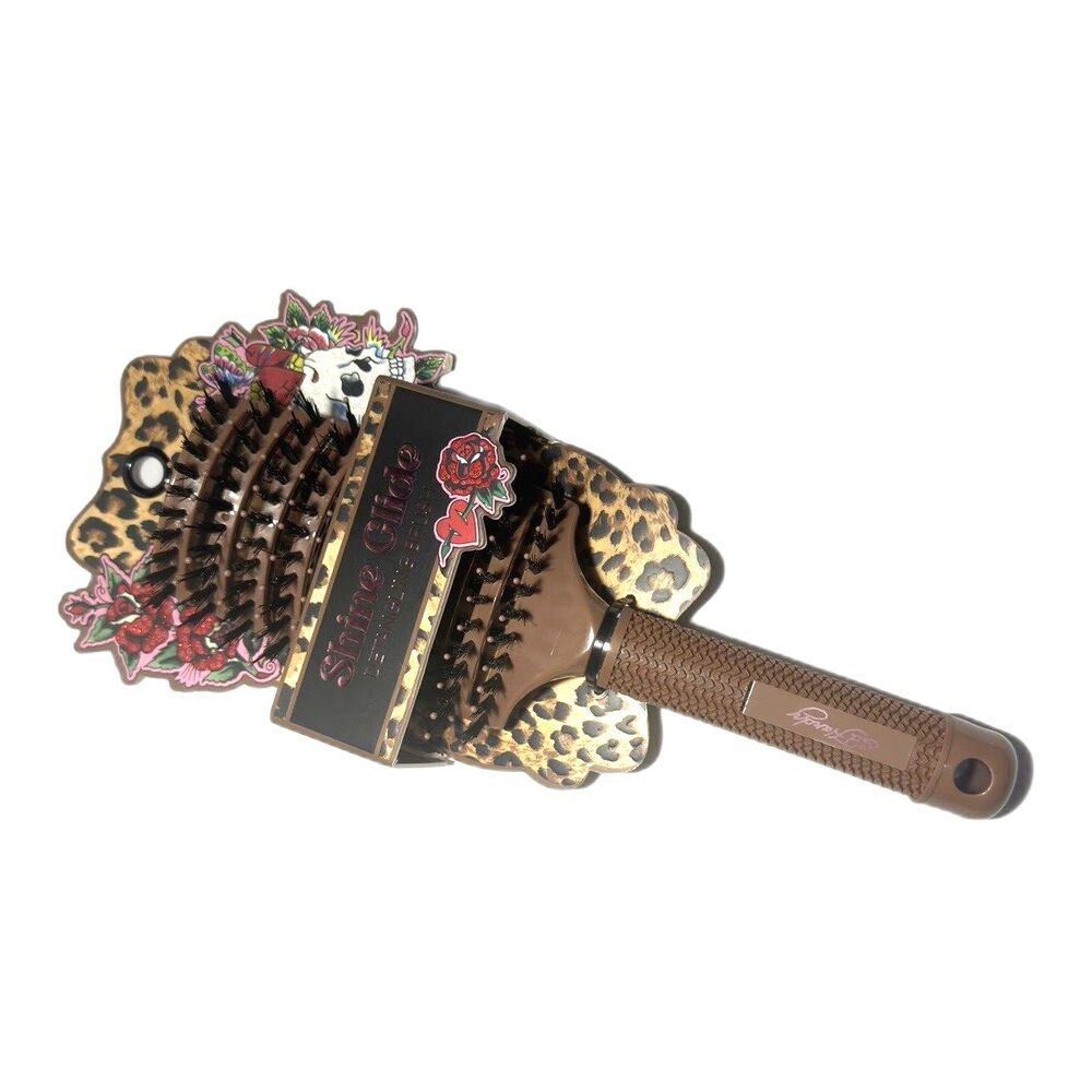 Ed Hardy Shine Glide Brown Detangling Hair Brush Rubber Handle 10in NWT